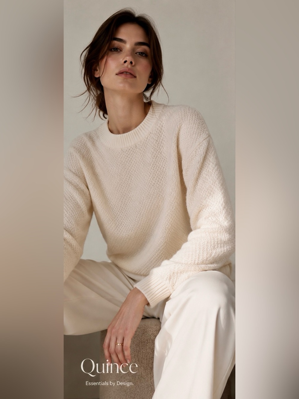 Quince Alpaca Wool Blend Cream Textured Crewneck Sweater M